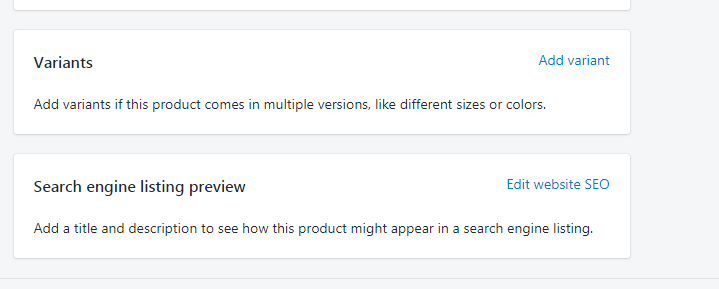 add prodcuts to shopify store seo preview and variants