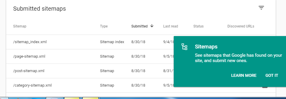 Sitemaps url section in new google search console