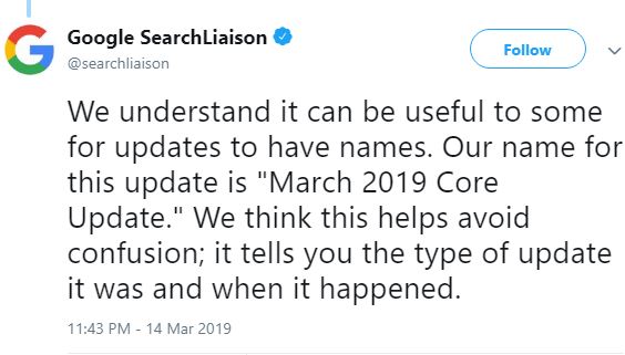 What is Google Algorithm Update 12th March 2019 Name