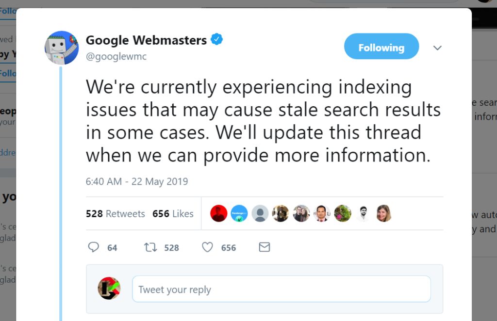 google indexing issue stale search results