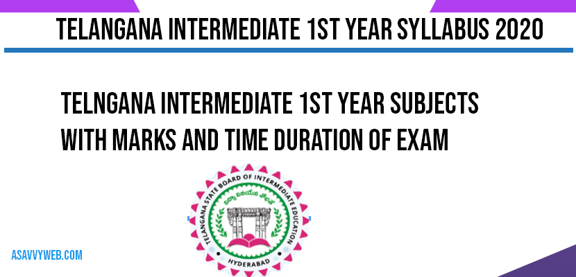 Telngana intermediate 1st Year Subjects with Marks and Time Duration of Exam