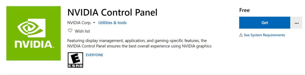 Install NVIDIA Contol Panel from Microsoft Store