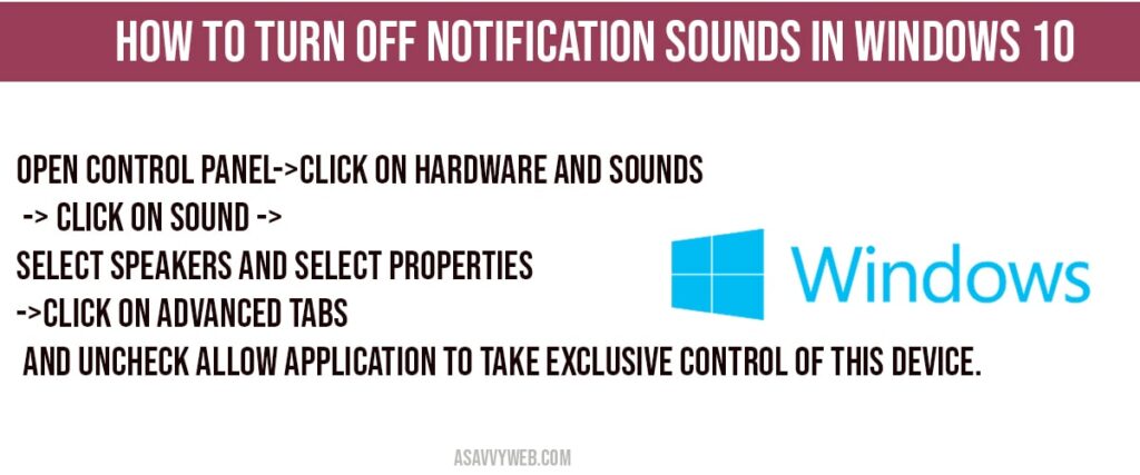 how to Turn off Notification sounds in windows 10