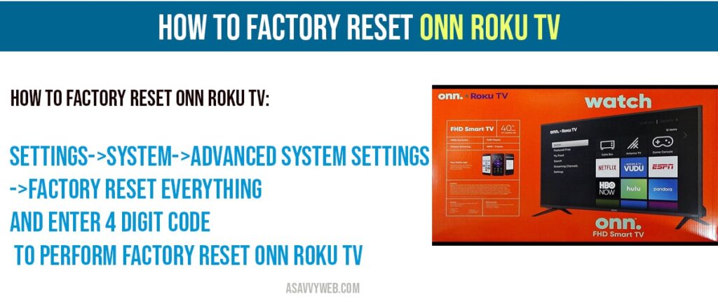 how to factory reset onn roku tv