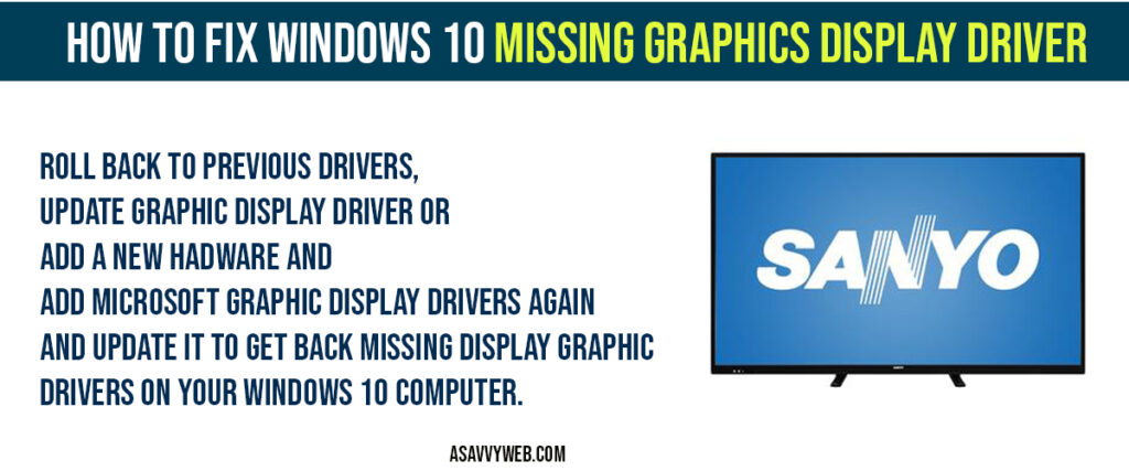 how to fix Windows 10 Missing Graphics Display Driver