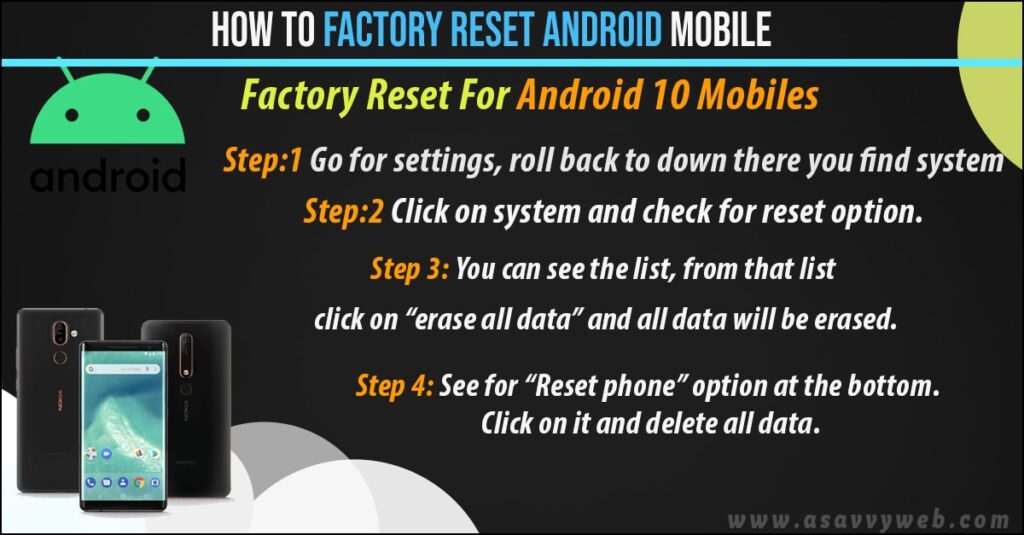 factory reset android 10 mobiles