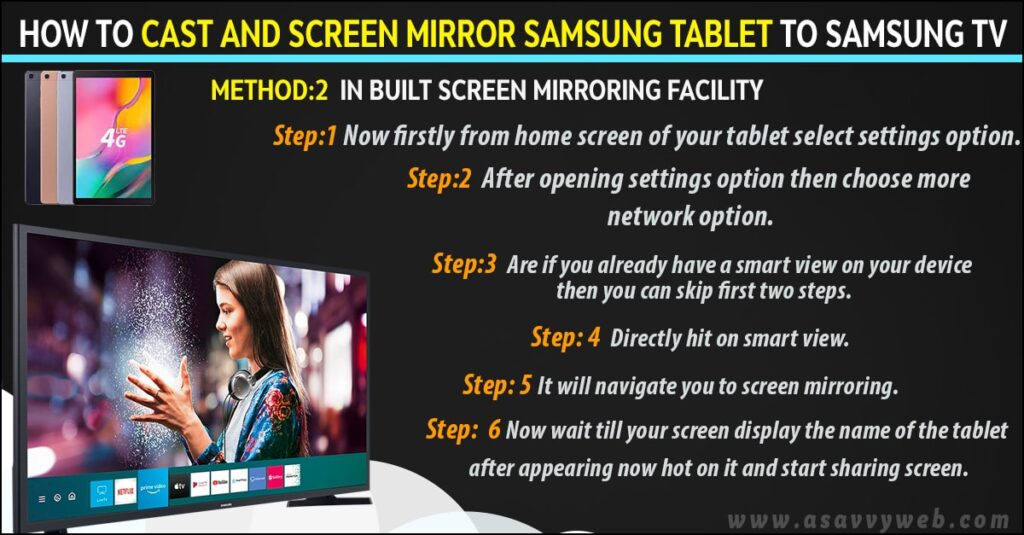 inbuilt screen mirroring option to connect samsung tablet to smart tv