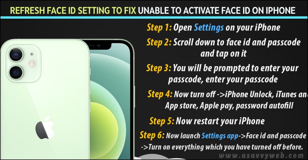 Refresh Face id Setting to fix Unable to activate face id on iPhone
