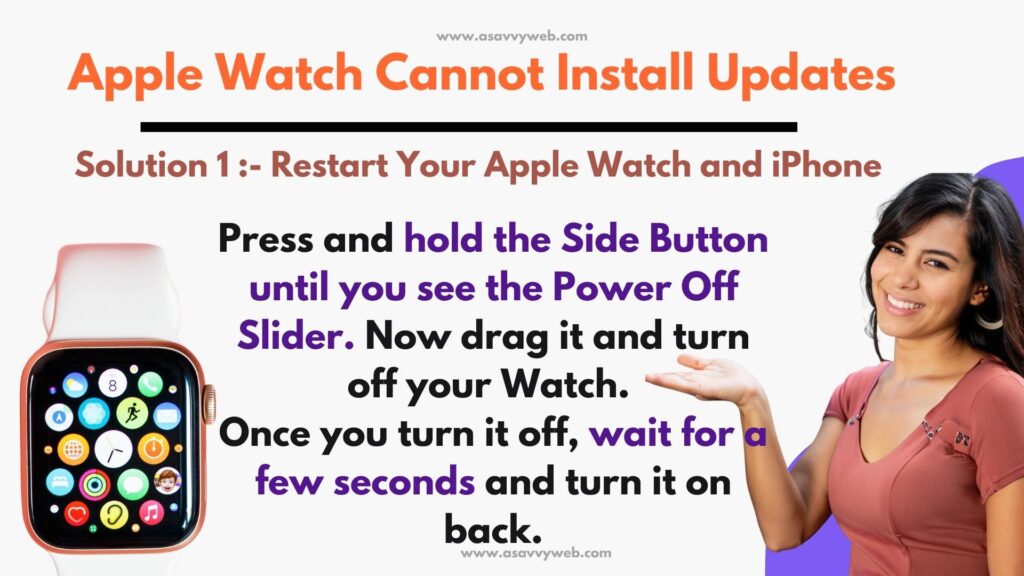 press and hold power side button and restart apple watch