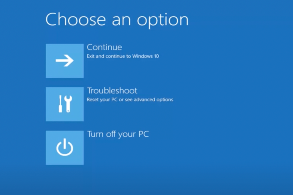 select troubleshooting option