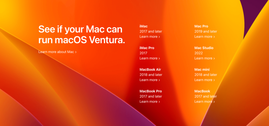 check macOS 13 ventura is compatible with your macbook pro or air