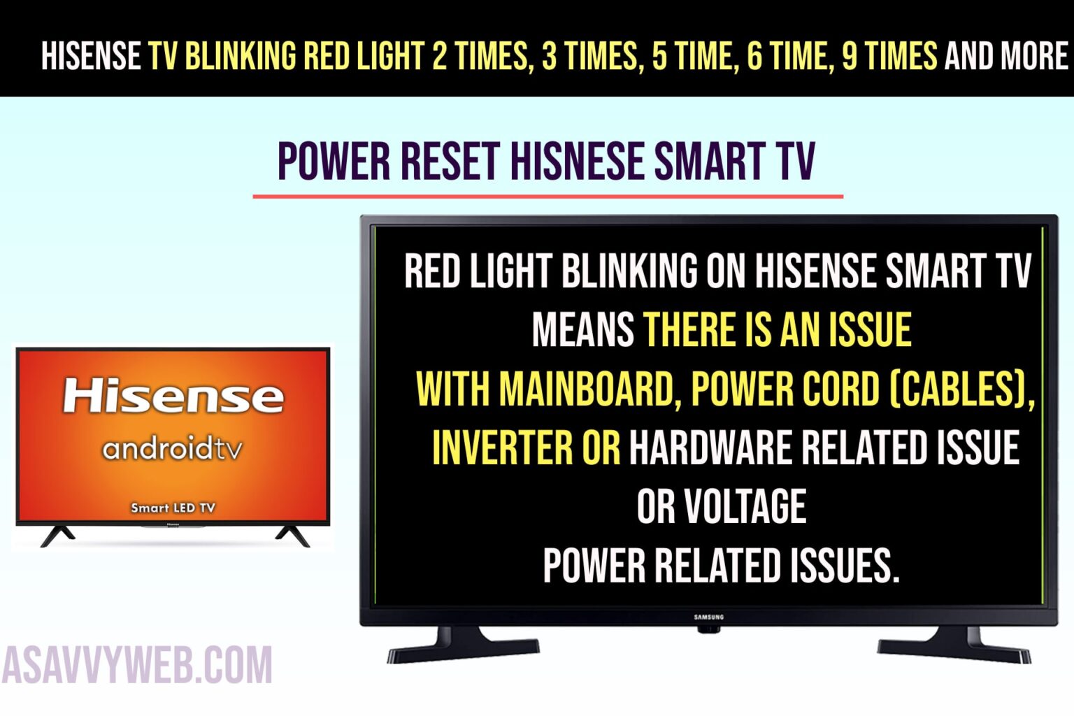 Hisense tv Blinking Red Light 2 times, 3 times, 5 time, 6 time, 9 times