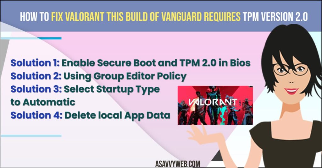 Valorant This build of Vanguard requires TPM version 2.0 and secure boot to be Enable