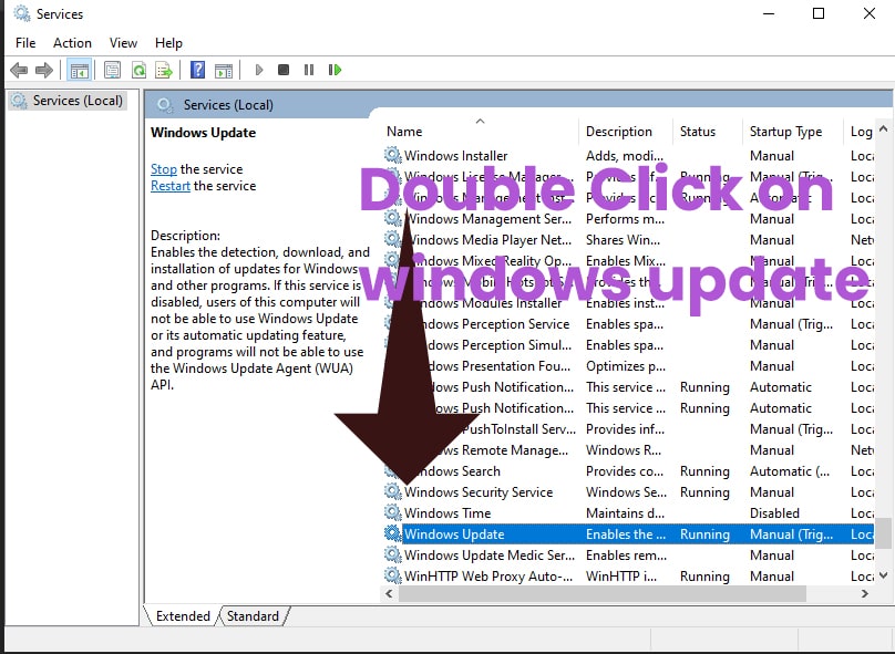 double click on windows update