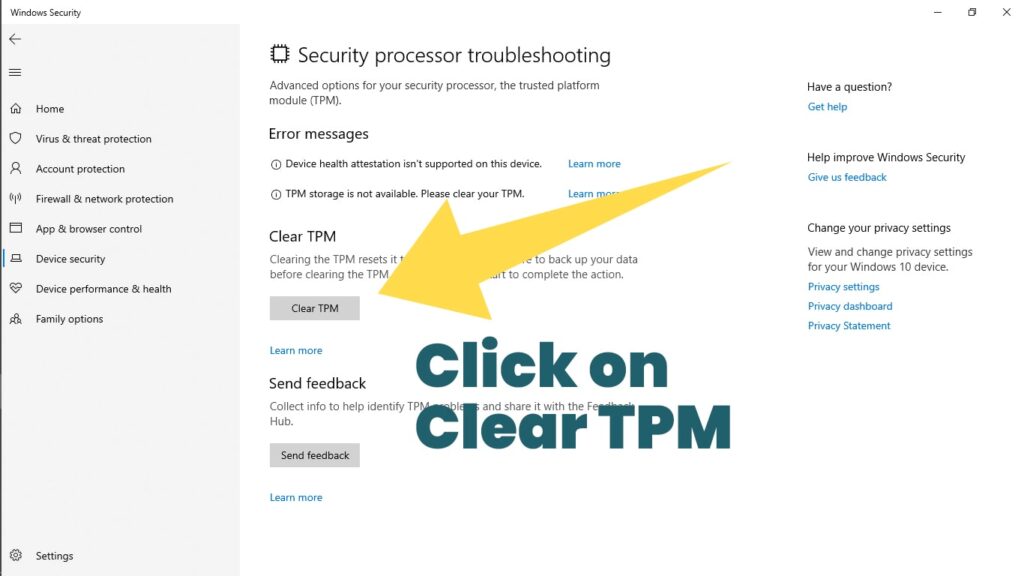 click on clear tpm button