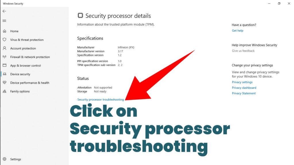 click on security processor troubleshooting