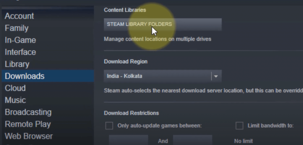 click on steam library folders