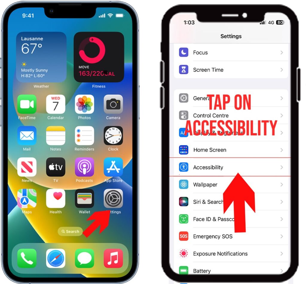 Open settings and tap on accessibility