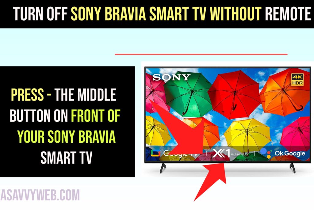 Press middle button on sony smart tv and turn on sony tv